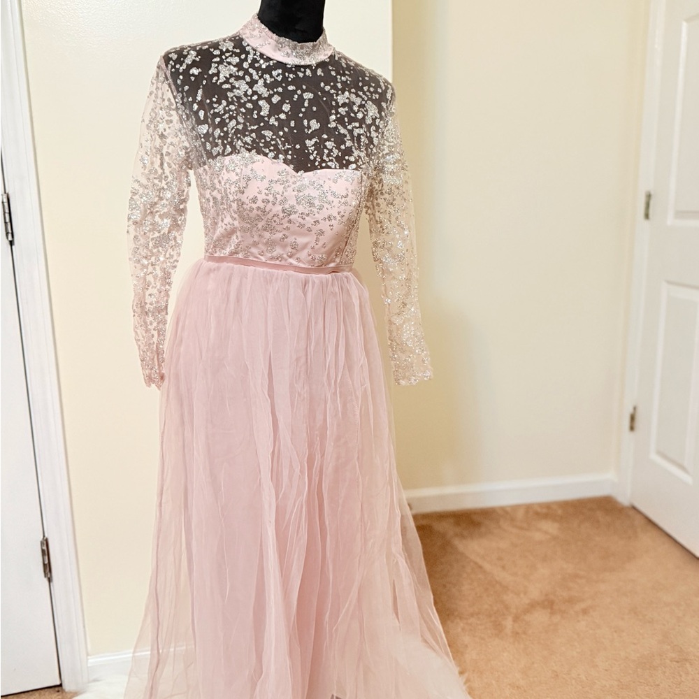 Chic Long Sleeve Pink Lace Dress
